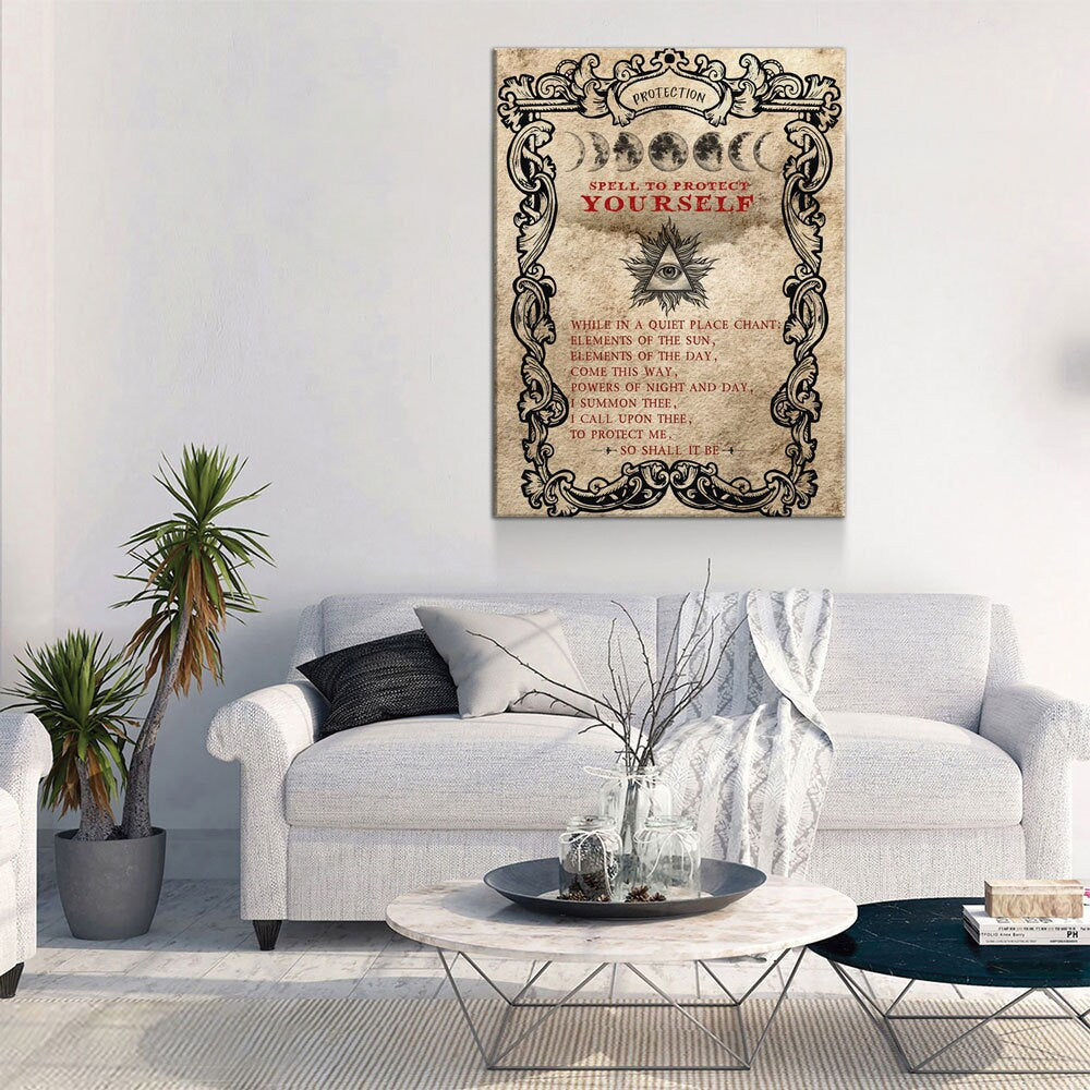 Spell To Protect Canvas Wall Art, Spell To Protect Yourself, Wiccan Decor, Banish Bad Energy, Wiccan Art, Protection Spell, Spirit Art | Wall Art | Wiccan Center