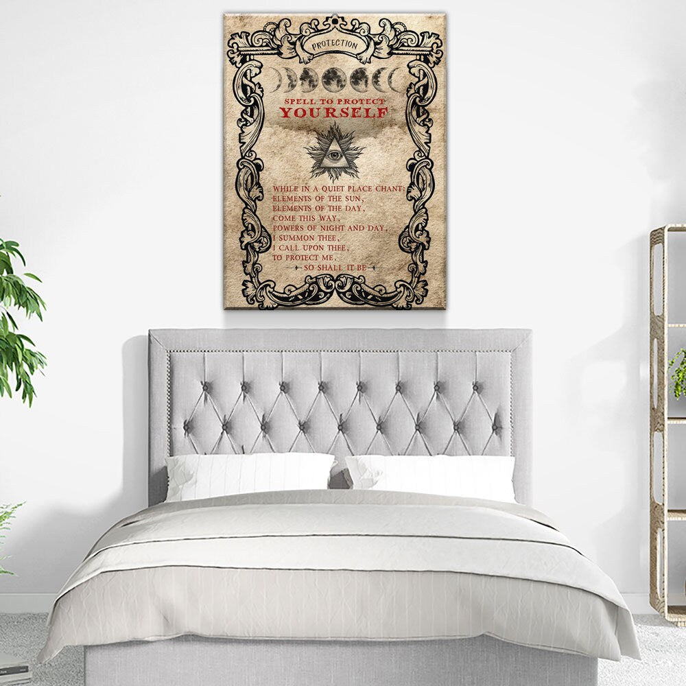 Spell To Protect Canvas Wall Art, Spell To Protect Yourself, Wiccan Decor, Banish Bad Energy, Wiccan Art, Protection Spell, Spirit Art | Wall Art | Wiccan Center