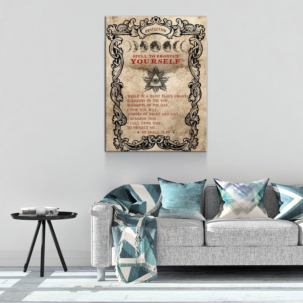 Spell To Protect Canvas Wall Art, Spell To Protect Yourself, Wiccan Decor, Banish Bad Energy, Wiccan Art, Protection Spell, Spirit Art | Wall Art | Wiccan Center
