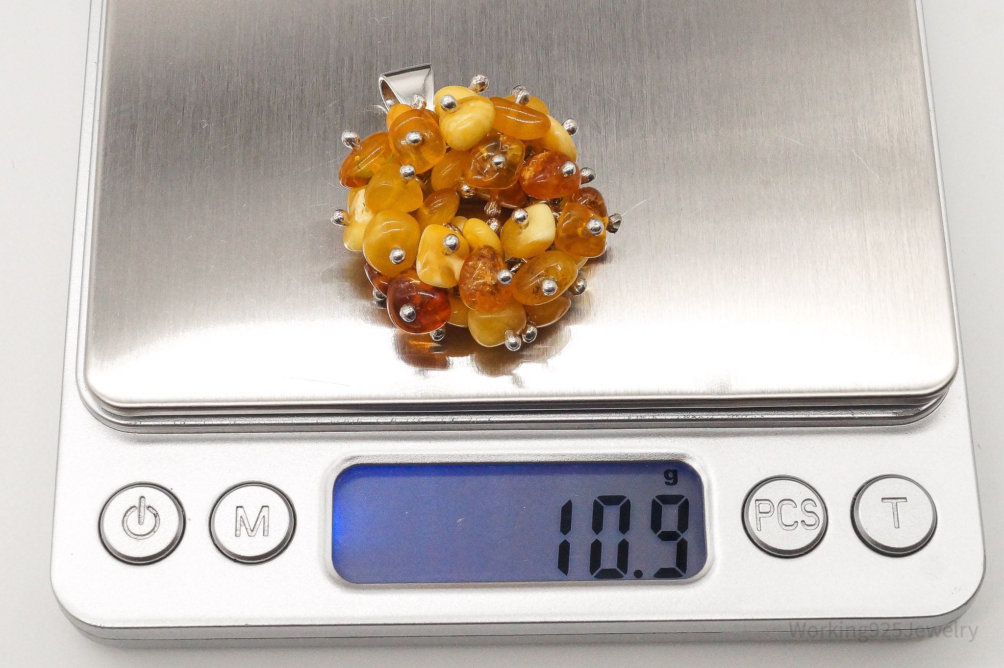 Vintage Amber Modernist Sterling Silver Pendant | Jewelry > Necklaces > Pendants | Wiccan Center