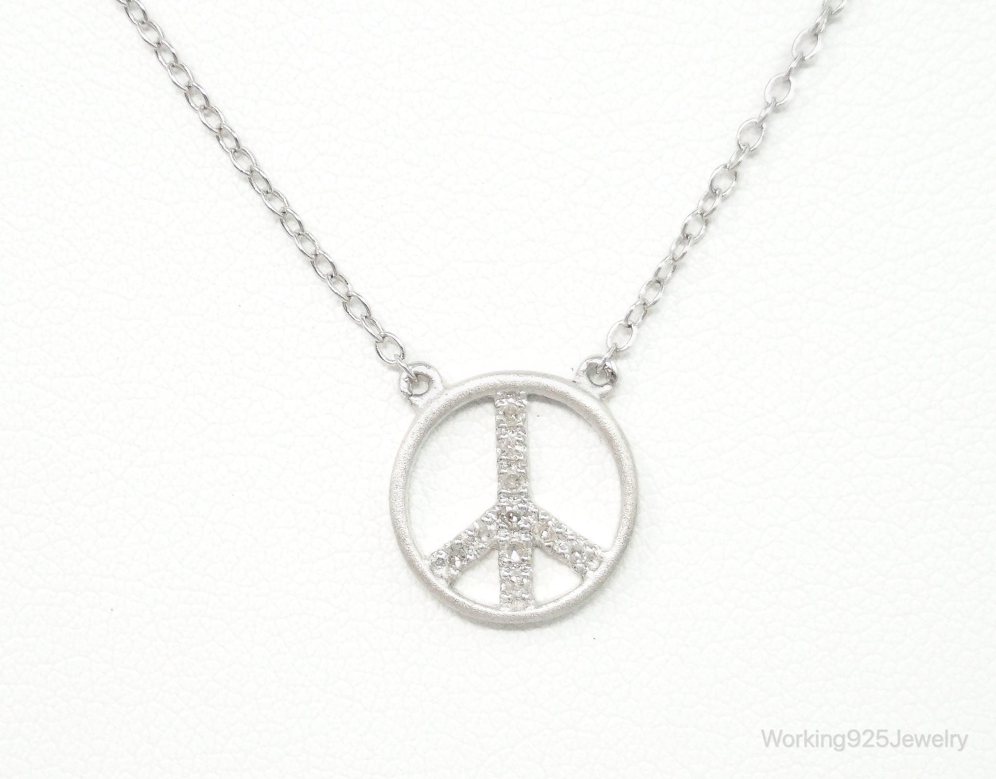 Vintage Cubic Zirconia Peace Sign Sterling Silver Necklace | Jewelry > Necklaces > Pendants | Wiccan Center