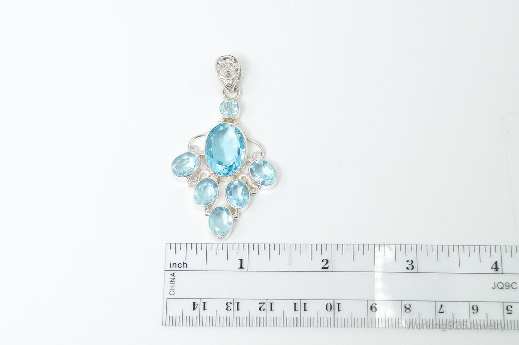 Large Vintage Blue Topaz Sterling Silver Necklace Pendant | Jewelry > Necklaces > Pendants | Wiccan Center
