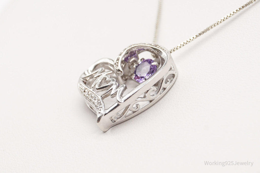 Vintage Designer SAI Amethyst Diamond Heart "Mom" Sterling Silver Necklace | Jewelry > Necklaces > Pendants | Wiccan Center