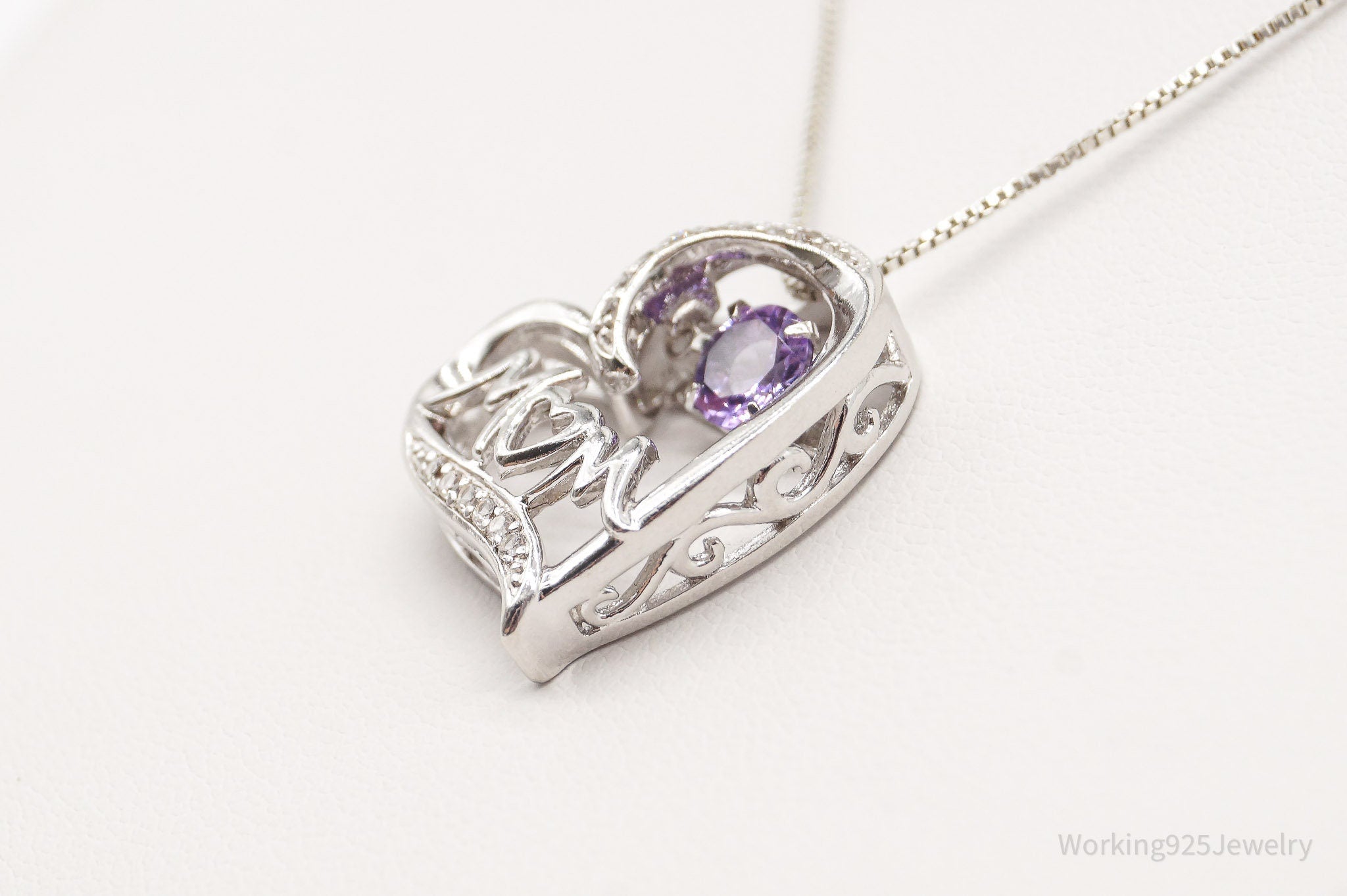 Vintage Designer SAI Amethyst Diamond Heart "Mom" Sterling Silver Necklace | Jewelry > Necklaces > Pendants | Wiccan Center