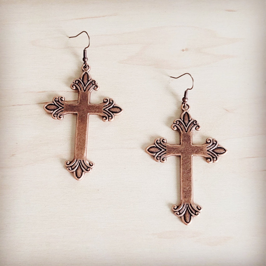 Burnished Copper Cross Earrings 200br | Earrings | Wiccan Center