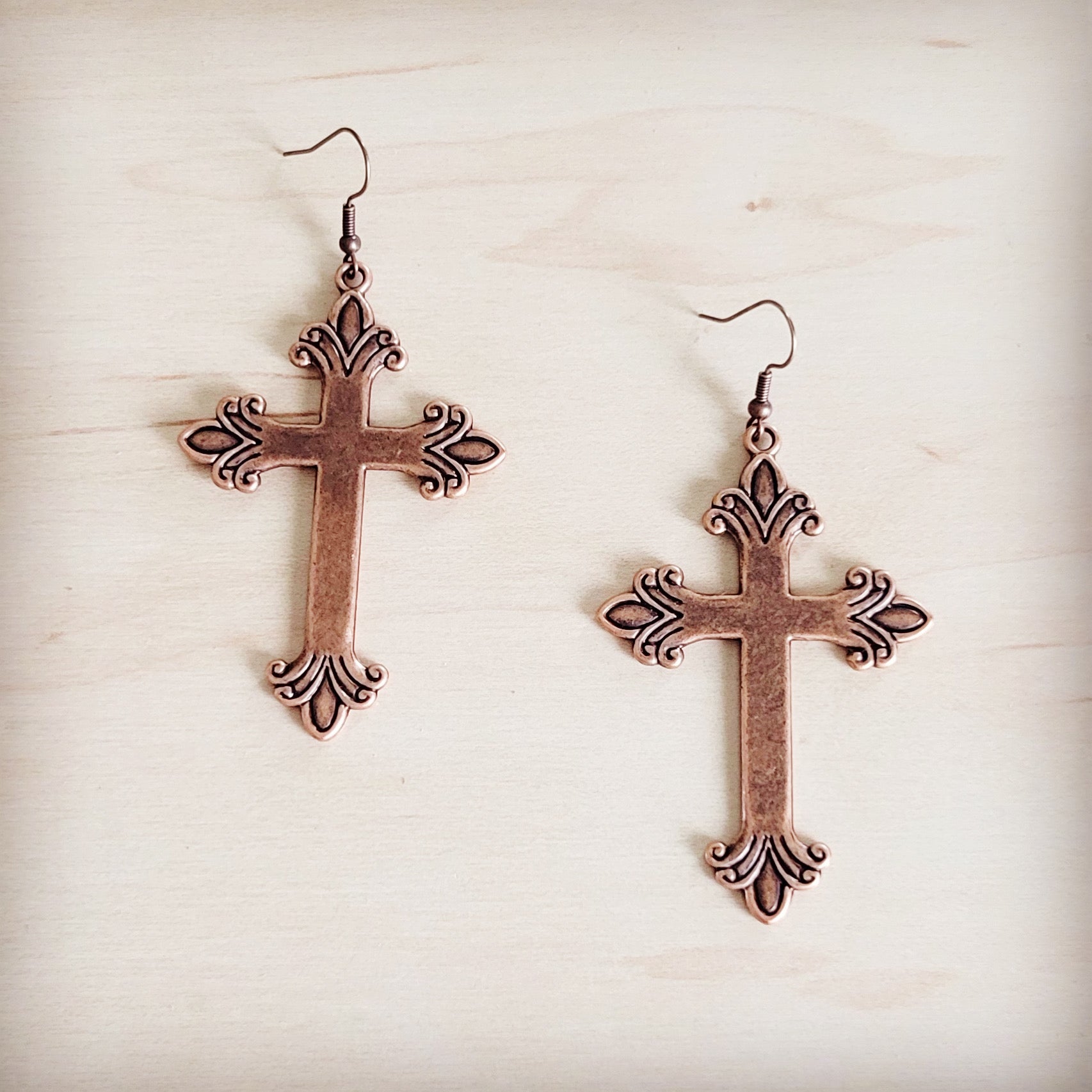 Burnished Copper Cross Earrings 200br | Earrings | Wiccan Center