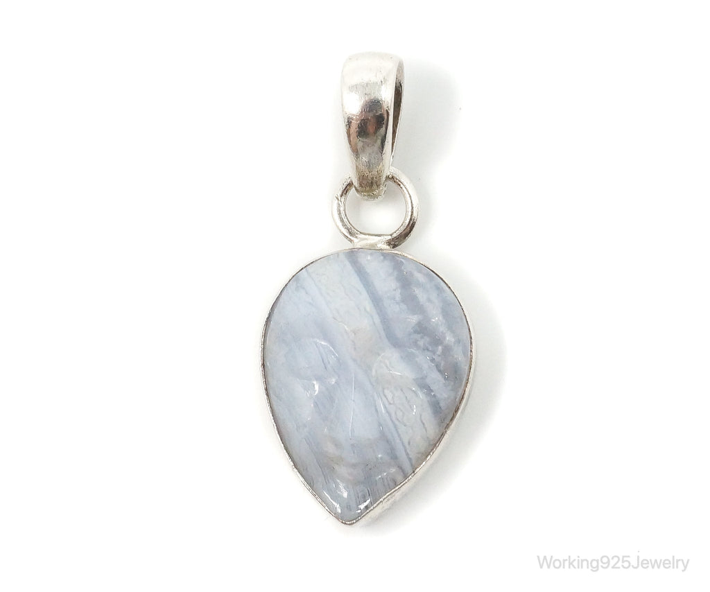 Vintage Blue Lace Agate Moon Face Sterling Silver Pendant | Jewelry > Necklaces > Pendants | Wiccan Center