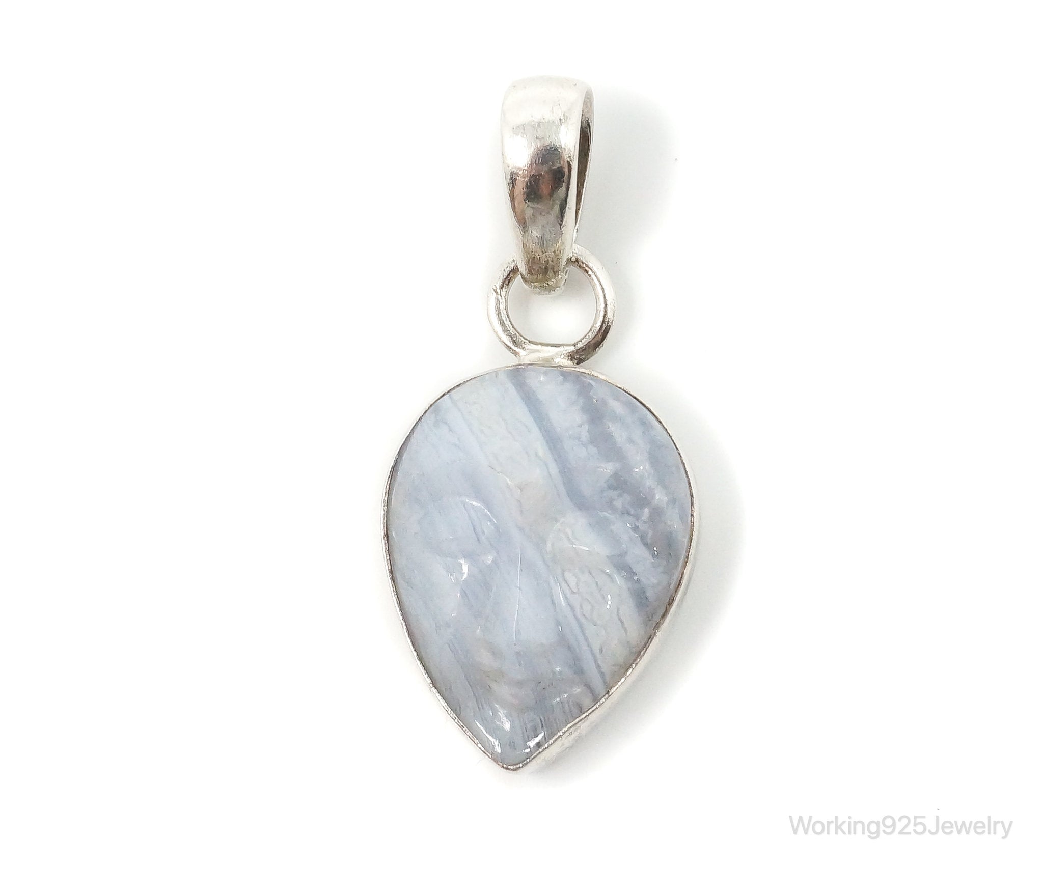 Vintage Blue Lace Agate Moon Face Sterling Silver Pendant | Jewelry > Necklaces > Pendants | Wiccan Center