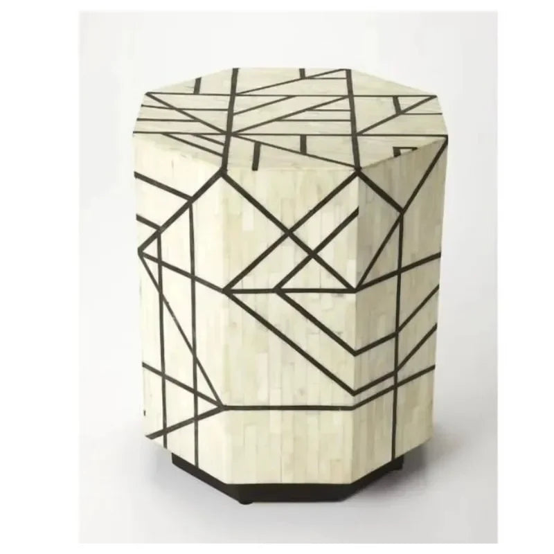 Handcrafted Bone Inlay Accent Table & Drum Stool | Coffee Table | Wiccan Center