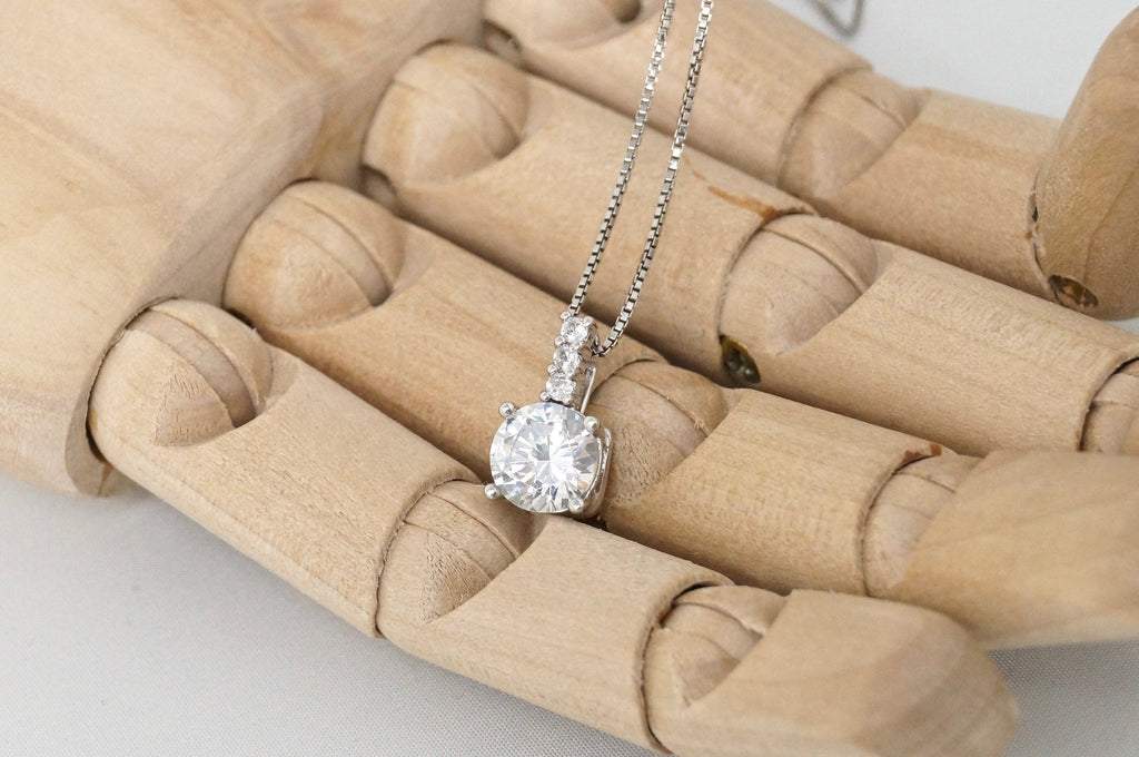 Lovely Large Simulated Diamond Sweetheart Necklace Sterling Silver 16" | Jewelry > Necklaces > Pendants | Wiccan Center