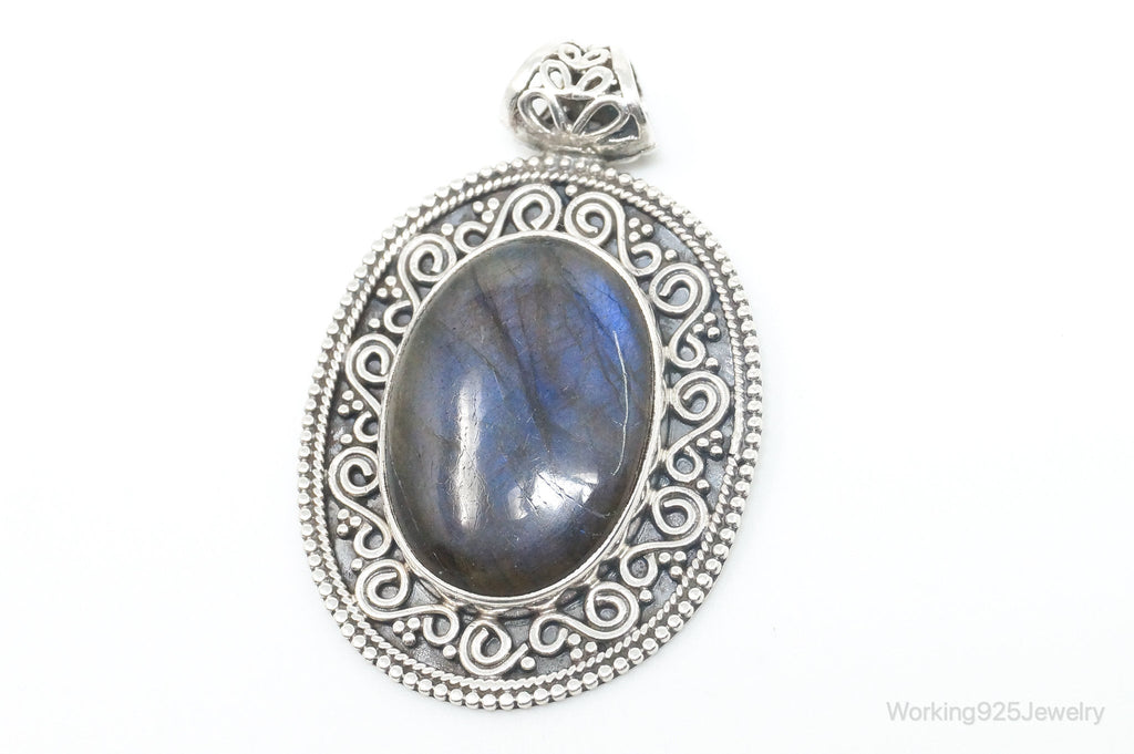 Vintage Large Labradorite Bali Sterling Silver Necklace Pendant | Jewelry > Necklaces > Pendants | Wiccan Center