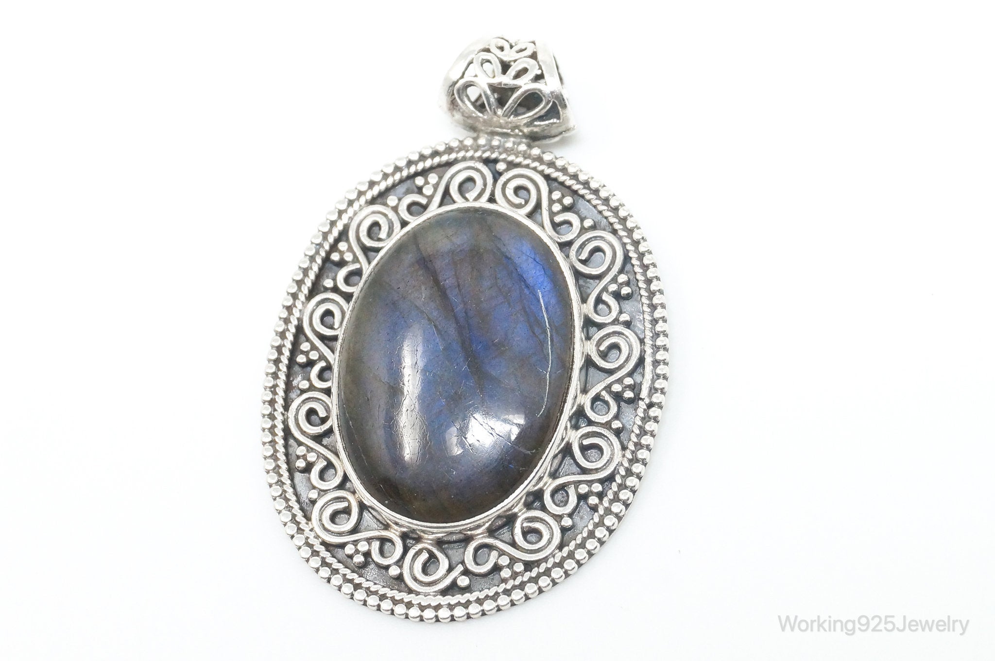 Vintage Large Labradorite Bali Sterling Silver Necklace Pendant | Jewelry > Necklaces > Pendants | Wiccan Center