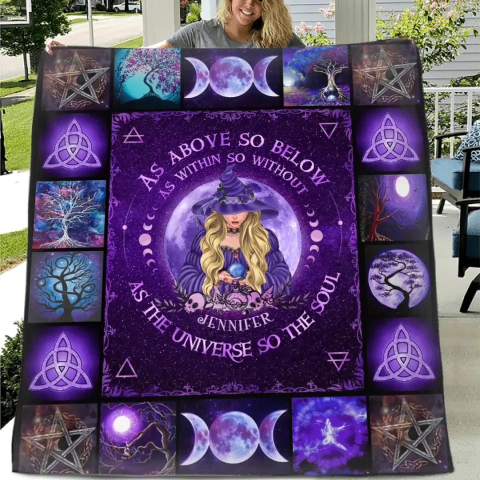 Personalized Witch Fleece Throw Blanket/Quilt - Halloween Gift Idea For Witch Lovers - As Above So Below As Within So Without | Witch Quilt/Single Layer Fleece Blanket | Wiccan Center