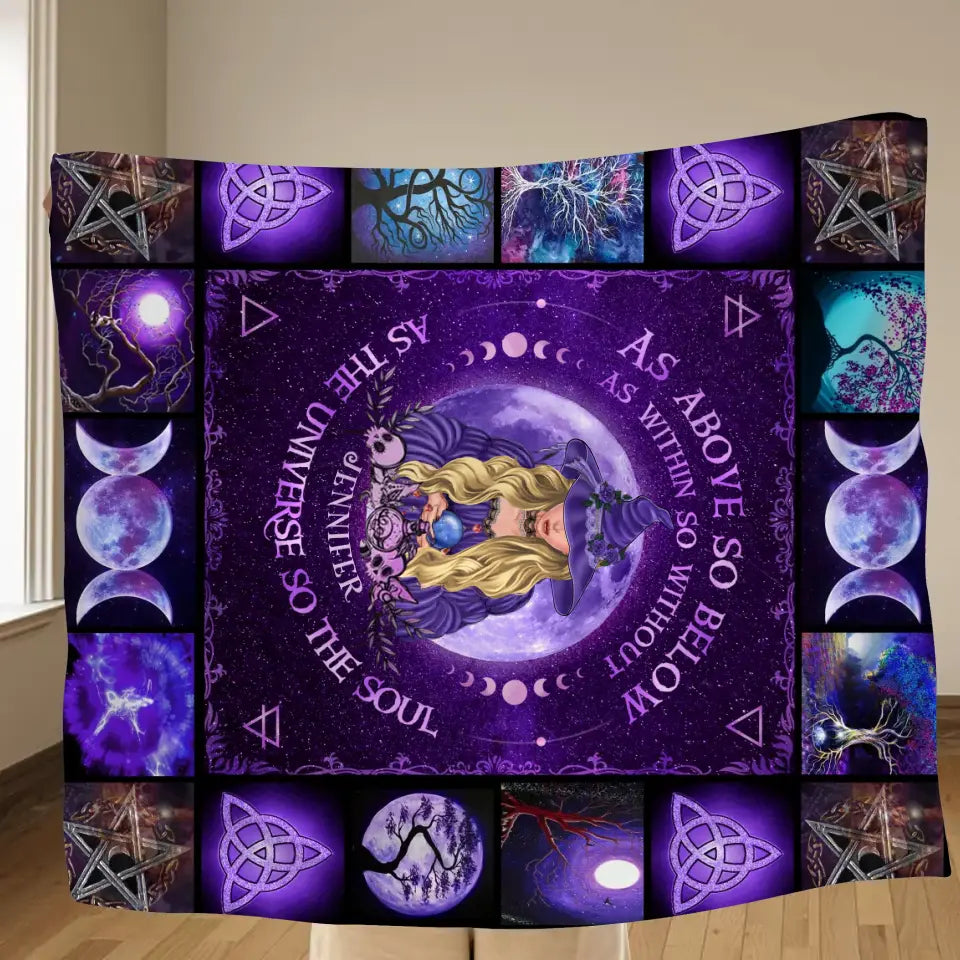 Personalized Witch Fleece Throw Blanket/Quilt - Halloween Gift Idea For Witch Lovers - As Above So Below As Within So Without | Witch Quilt/Single Layer Fleece Blanket | Wiccan Center