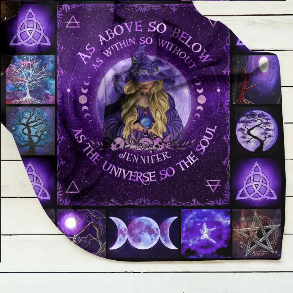 Personalized Witch Fleece Throw Blanket/Quilt - Halloween Gift Idea For Witch Lovers - As Above So Below As Within So Without | Witch Quilt/Single Layer Fleece Blanket | Wiccan Center