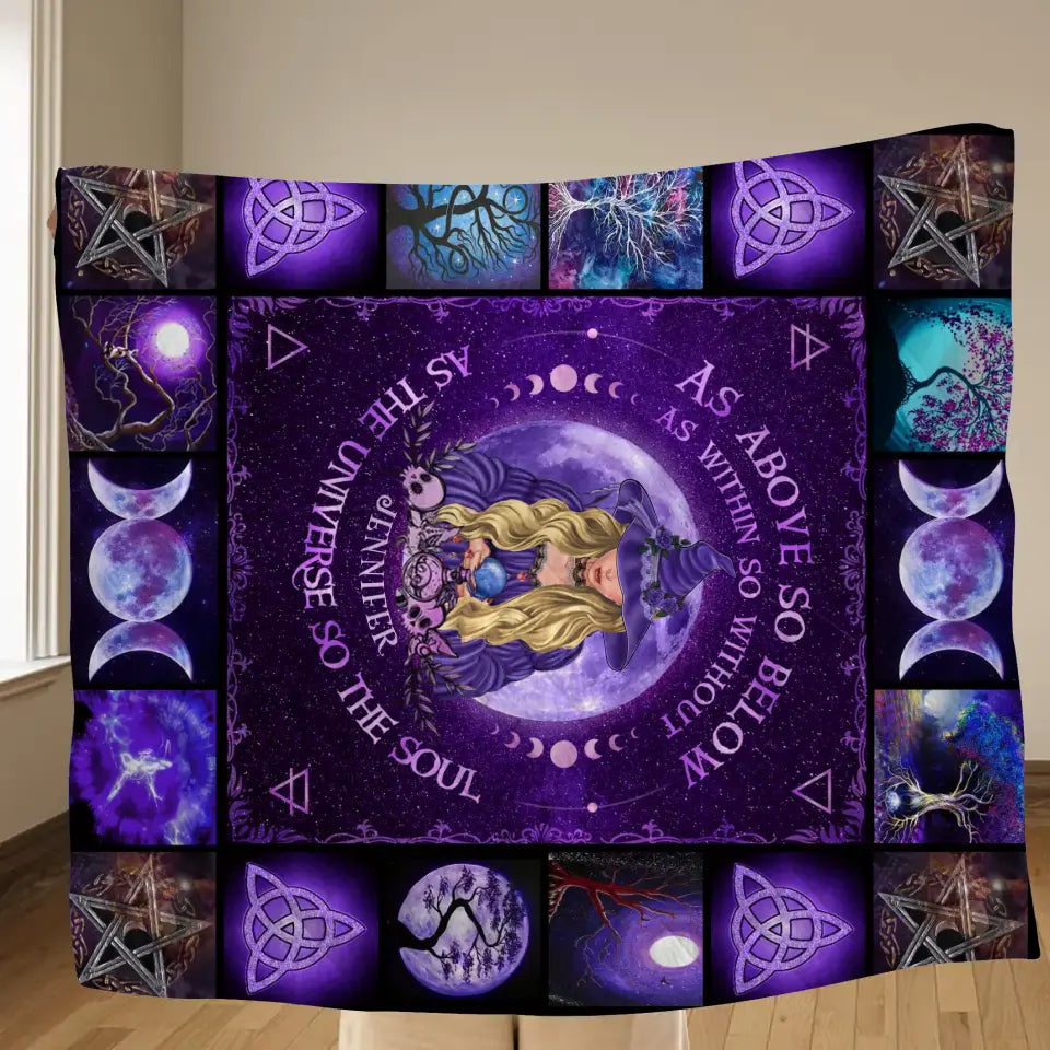 Personalized Witch Fleece Throw Blanket/Quilt - Halloween Gift Idea For Witch Lovers - As Above So Below As Within So Without | Witch Quilt/Single Layer Fleece Blanket | Wiccan Center