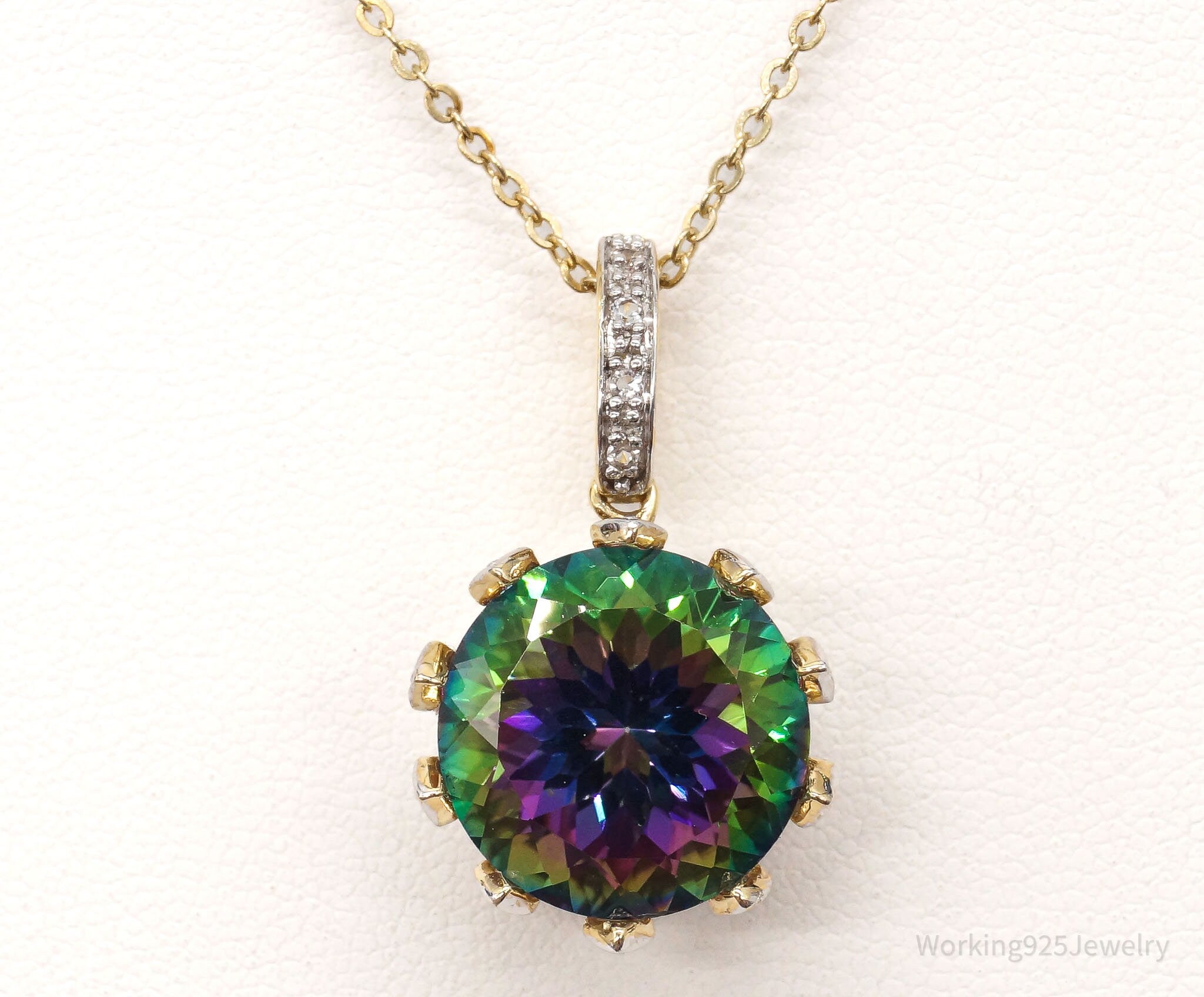 VTG Mystic Topaz Cubic Zirconia Gold Vermeil Sterling Silver Crown Necklace | Jewelry > Necklaces > Pendants | Wiccan Center