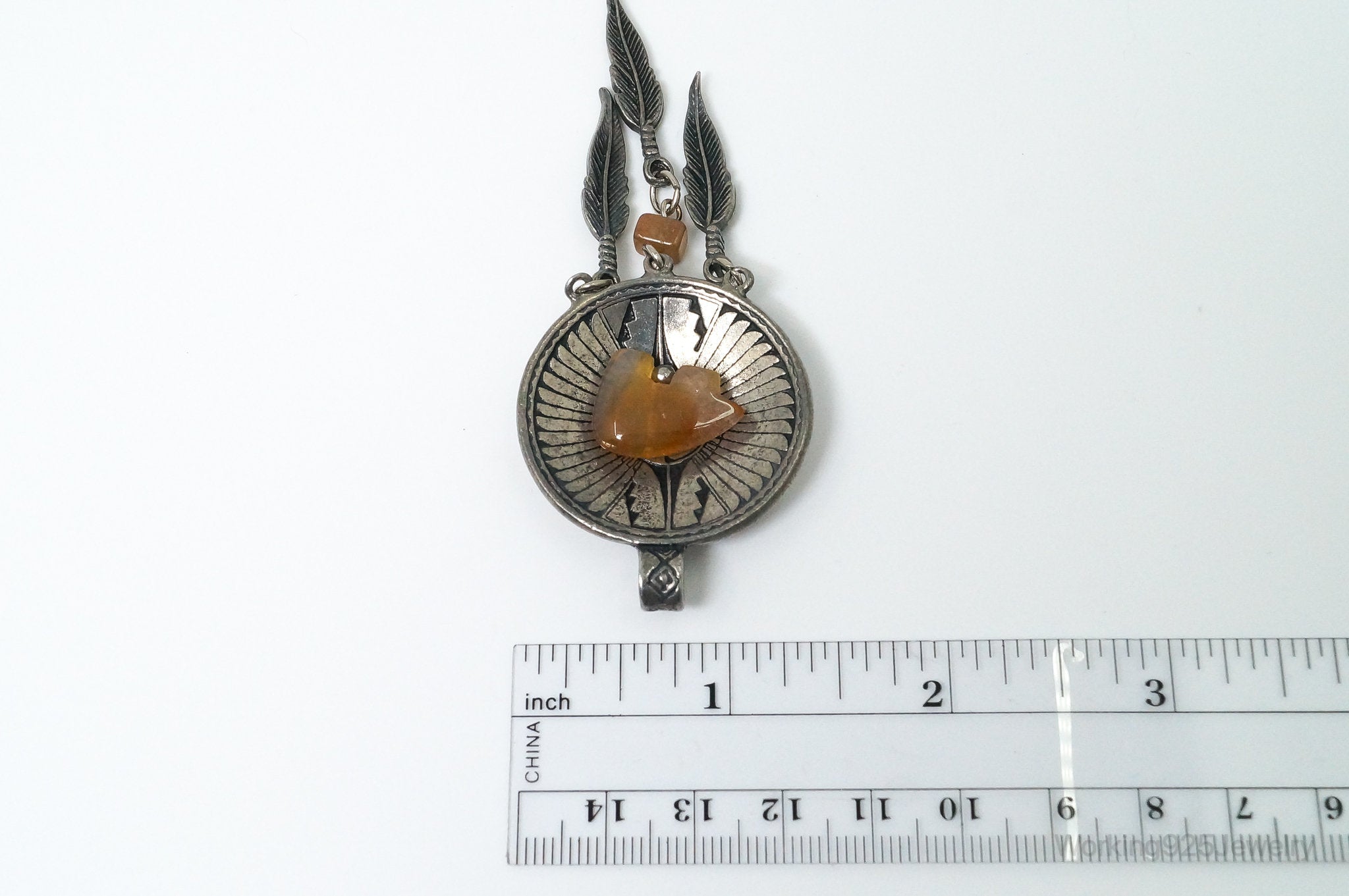 Large Vintage Native American Orange Agate Bear Sterling Silver Pendant | Jewelry > Necklaces > Pendants | Wiccan Center
