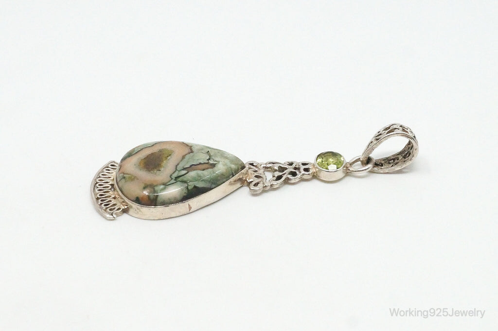 Vintage Large Jasper Peridot Sterling Silver Necklace Pendant | Jewelry > Necklaces > Pendants | Wiccan Center