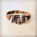Genuine Leather Narrow Cuff with Picasso Jasper Stones 005h