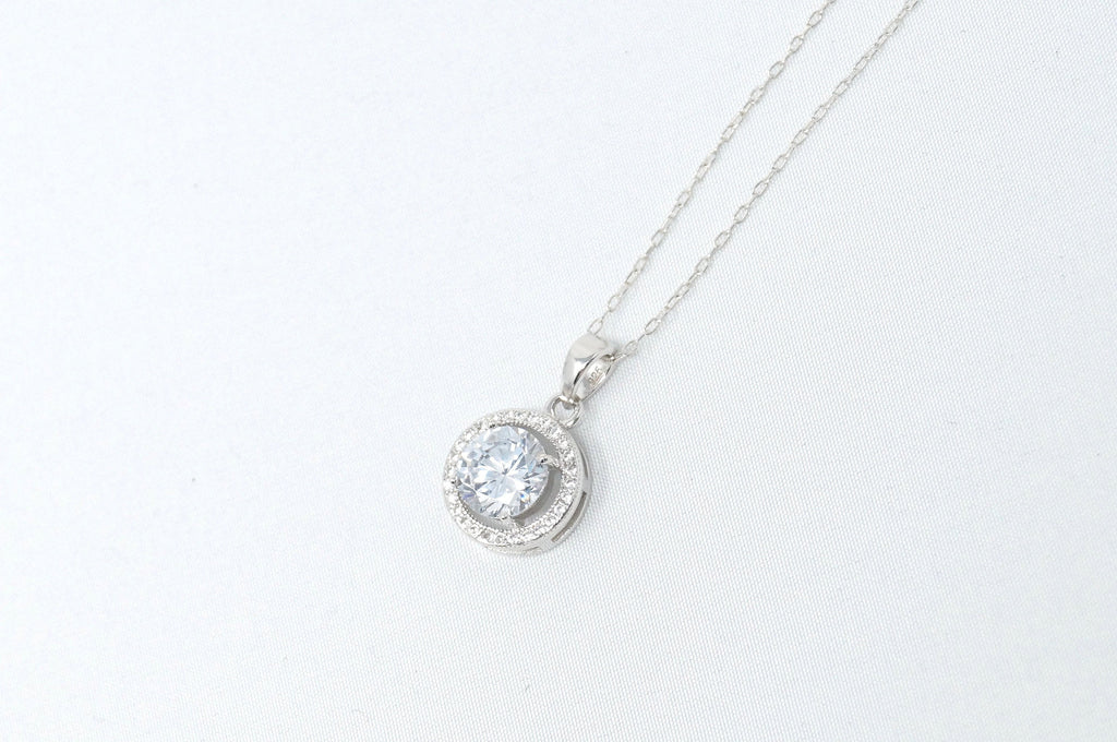 Vintage Art Deco Style Large Simulated Diamond Sterling Silver Necklace 18" | Jewelry > Necklaces > Pendants | Wiccan Center