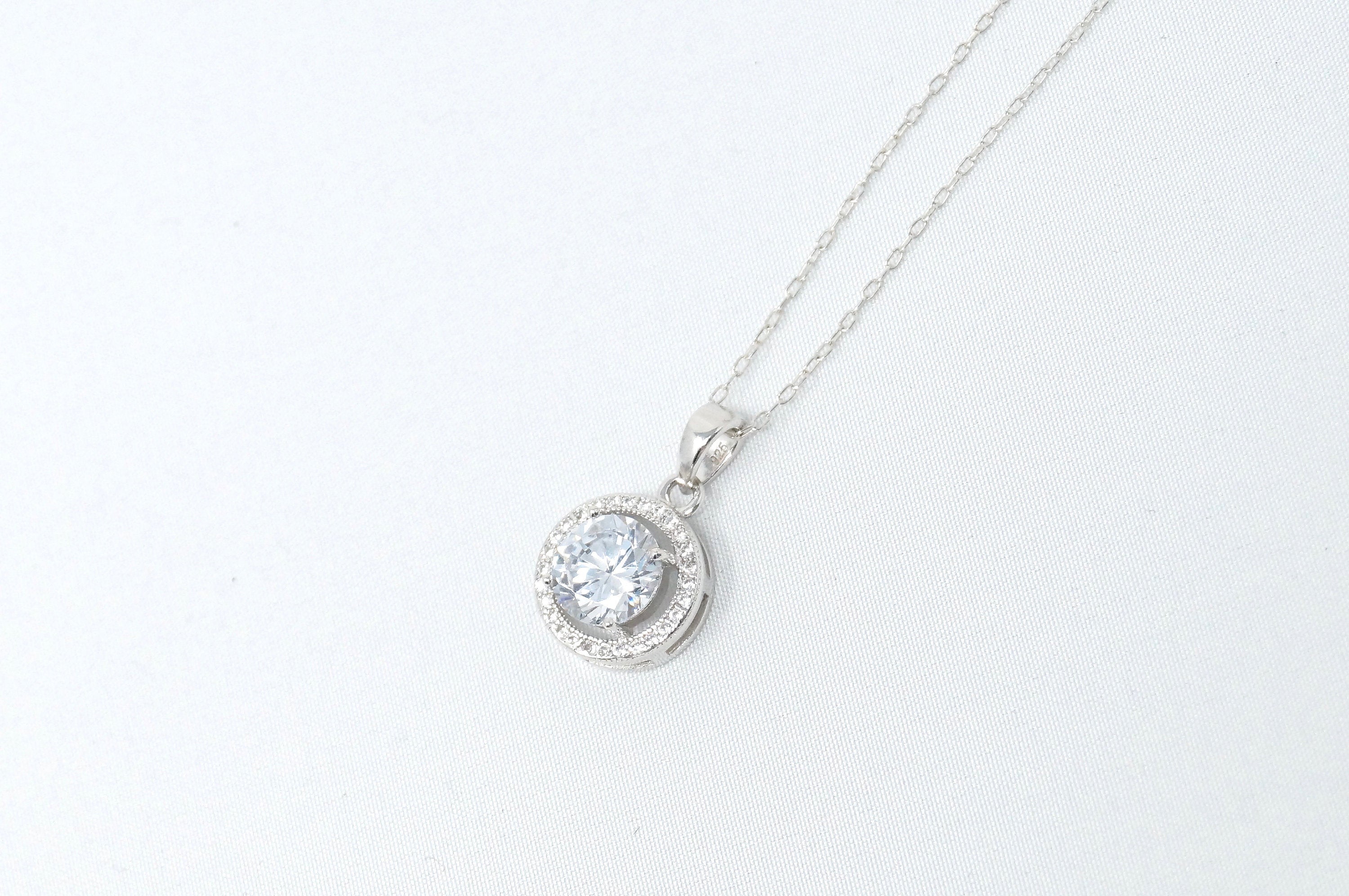 Vintage Art Deco Style Large Simulated Diamond Sterling Silver Necklace 18" | Jewelry > Necklaces > Pendants | Wiccan Center