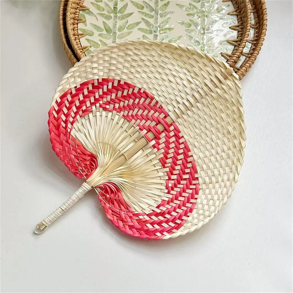 Colorful Handmade Fan Chinese Style Heart Shaped Straw Bamboo Woven Fan Summer Anti-Mosquito Cooler Handfan Home Decor Pendants