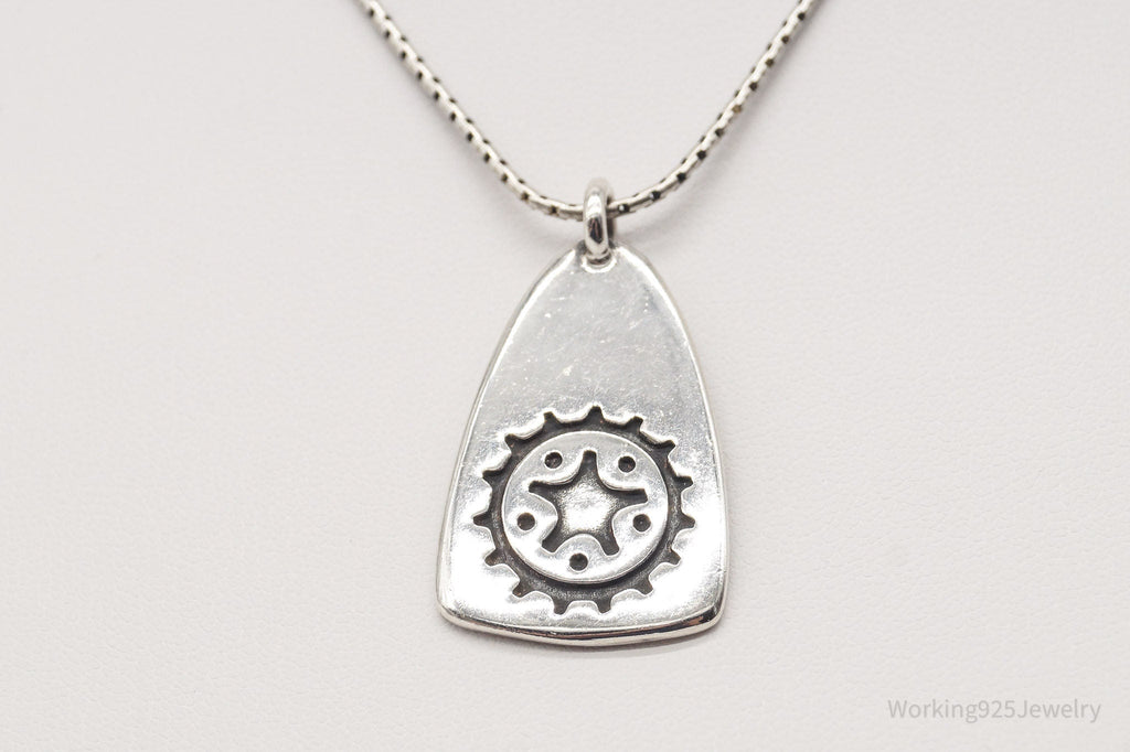 Vintage Gear Tab Tag "Crank It" Sterling Silver Necklace | Jewelry > Necklaces > Pendants | Wiccan Center