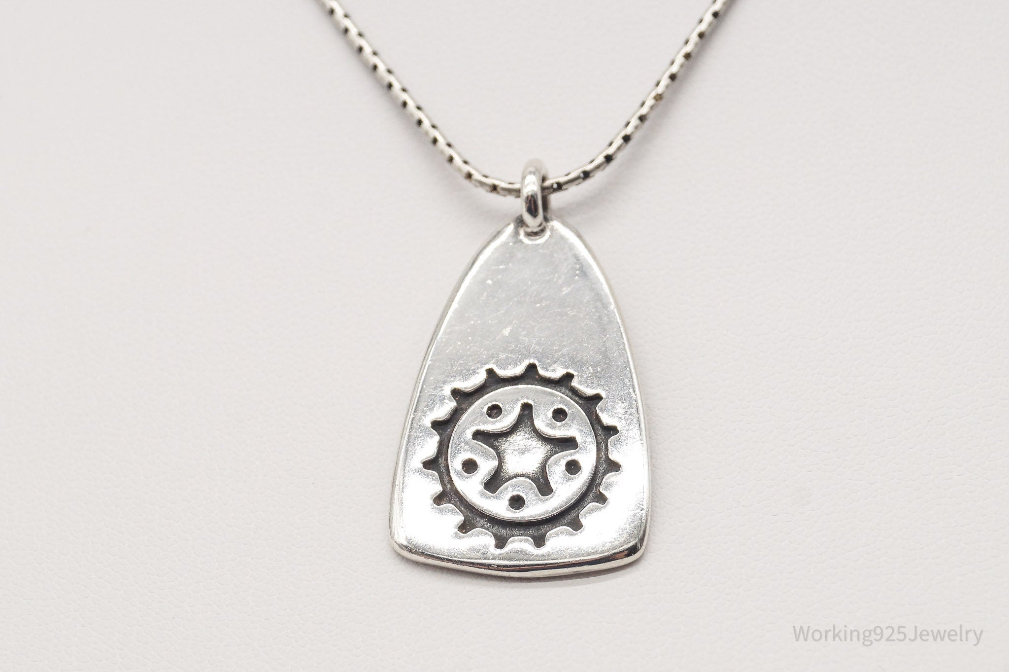 Vintage Gear Tab Tag "Crank It" Sterling Silver Necklace | Jewelry > Necklaces > Pendants | Wiccan Center