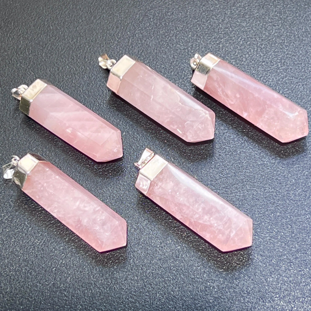Pink Rose Quartz Crystal Point Pendant (Silver Plated) Faceted Gemstone Jewelry Necklace Supply | Jewelry > Necklaces > Crystal Necklaces | Wiccan Center