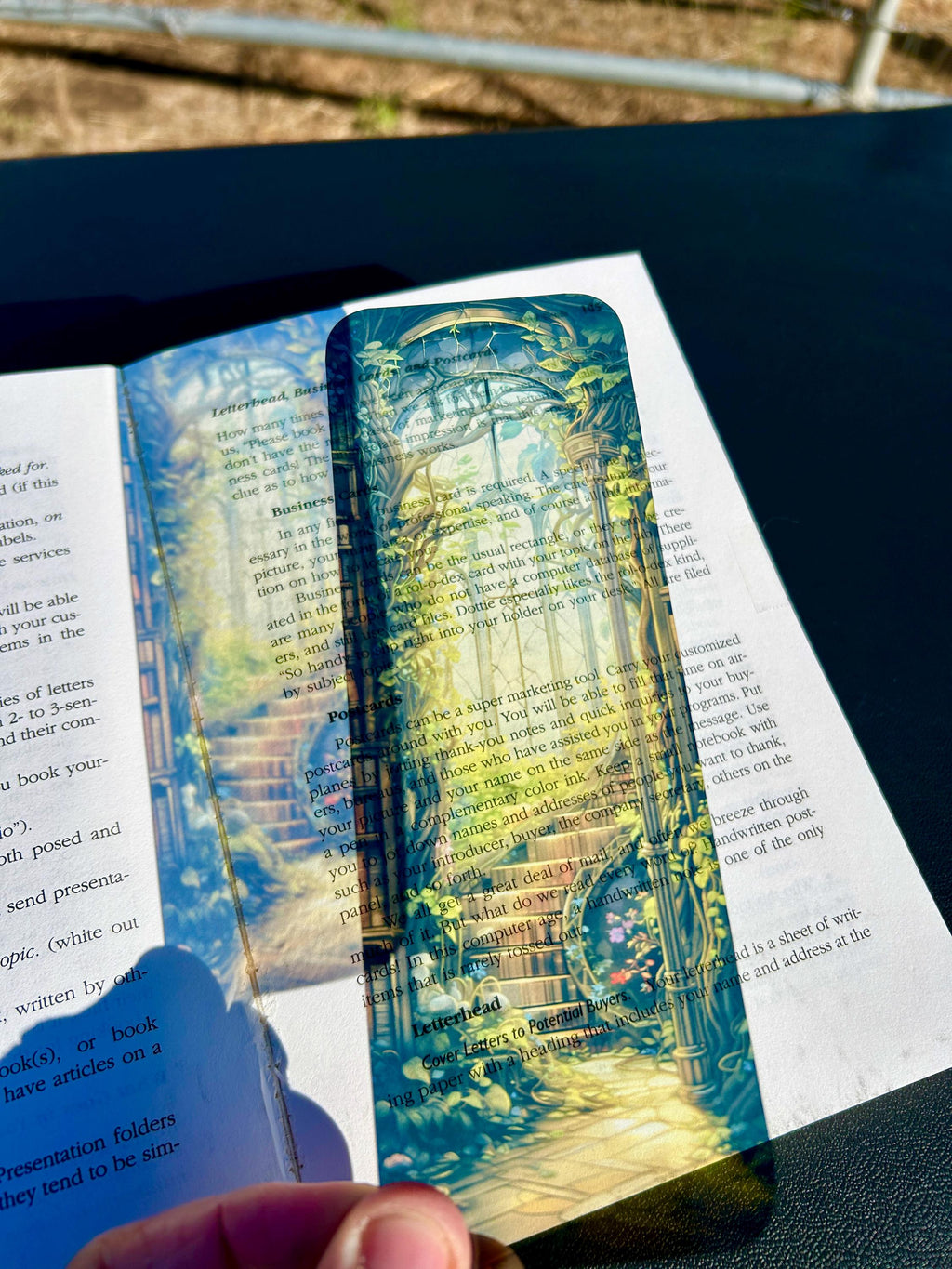 Library Staircase Bookmark – Golden Stained Glass, Ivy-Covered Steps, and Sunlit Gothic Window for Dreamy Readers | | Wiccan Center