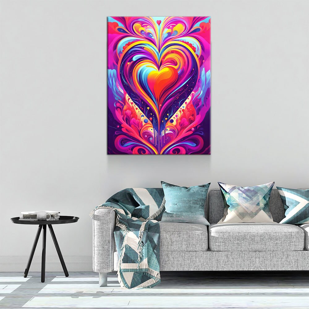 All You Need Is Love Canvas, Abstract Heart Canvas Wall Art, Colorful Love Heart, Heart Art Decor | Wall Art | Wiccan Center