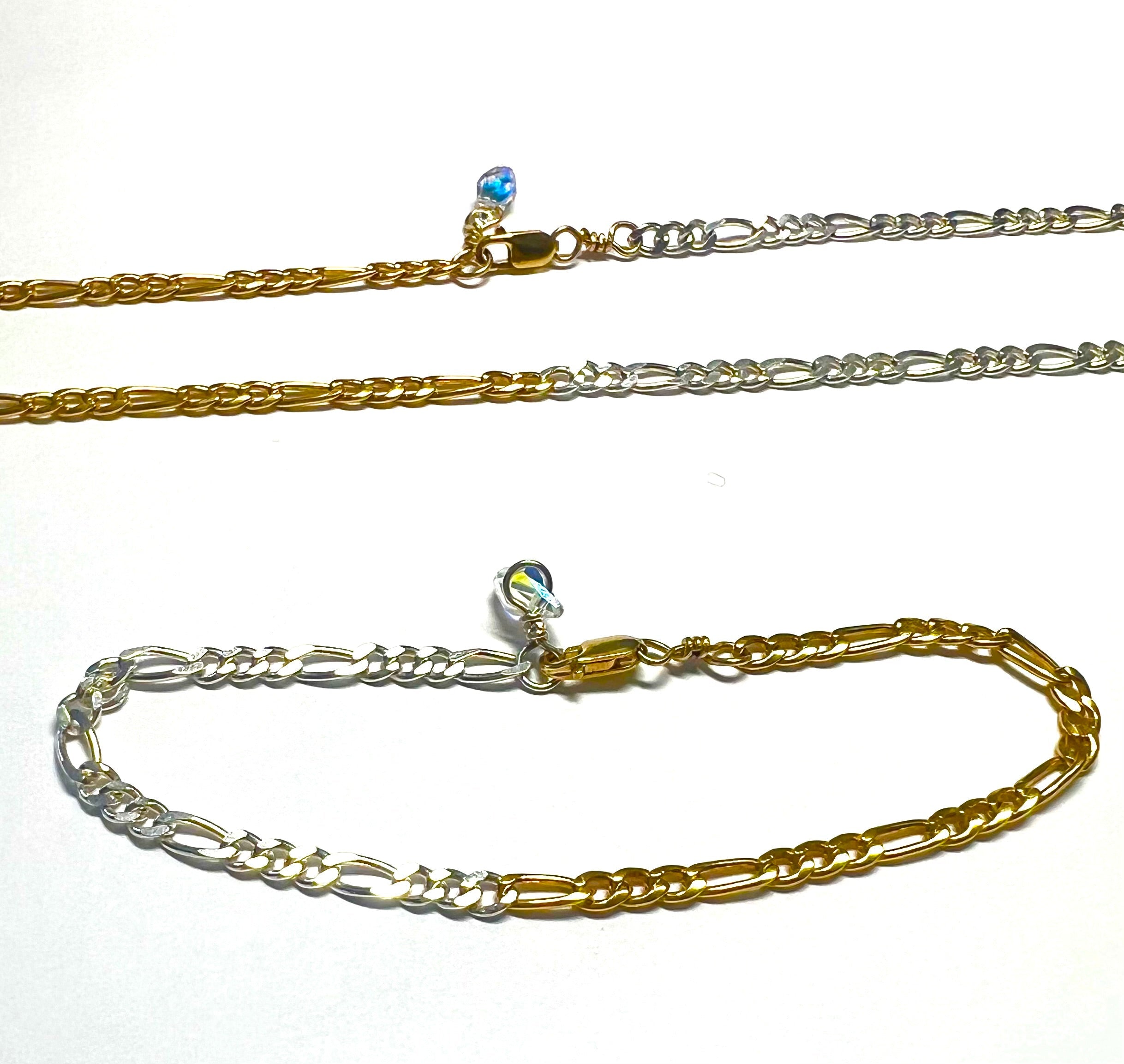 Figaro Chain Bracelet / Anklet with Swarovski Clasp