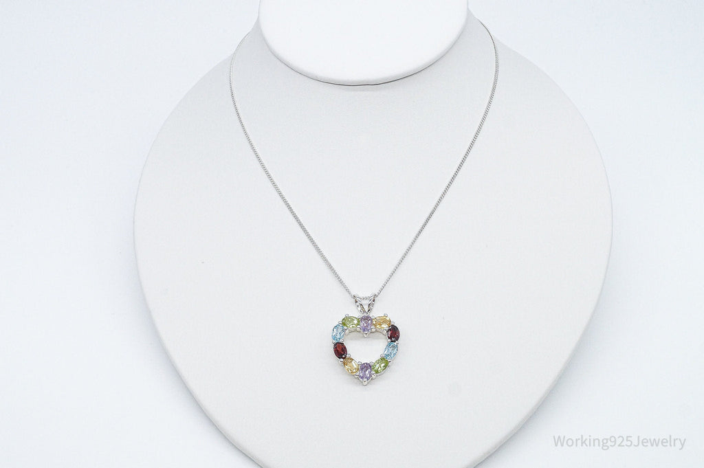 Multi Gemstone Large Heart Sterling Silver Necklace | Jewelry > Necklaces > Pendants | Wiccan Center