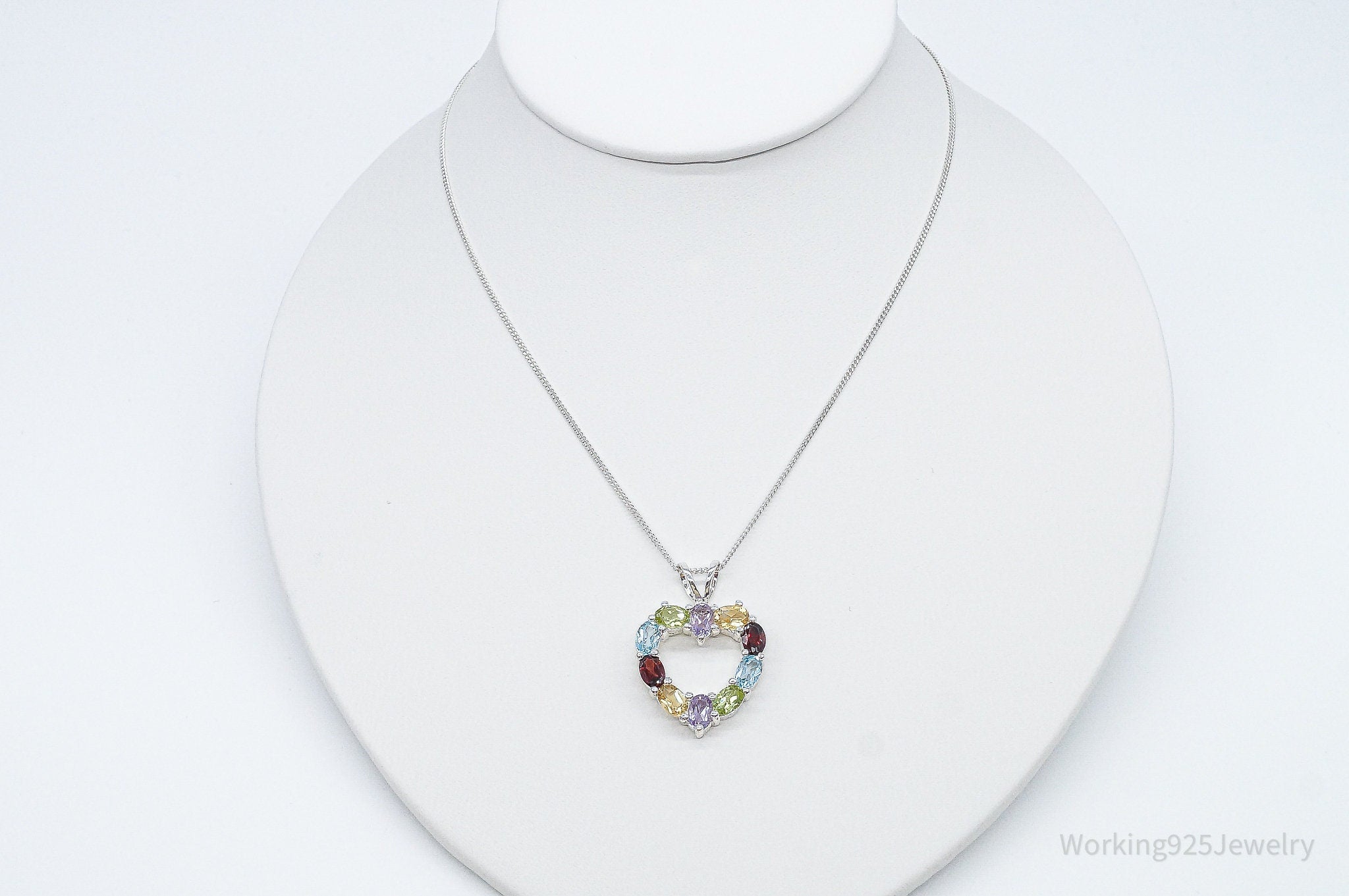 Multi Gemstone Large Heart Sterling Silver Necklace | Jewelry > Necklaces > Pendants | Wiccan Center