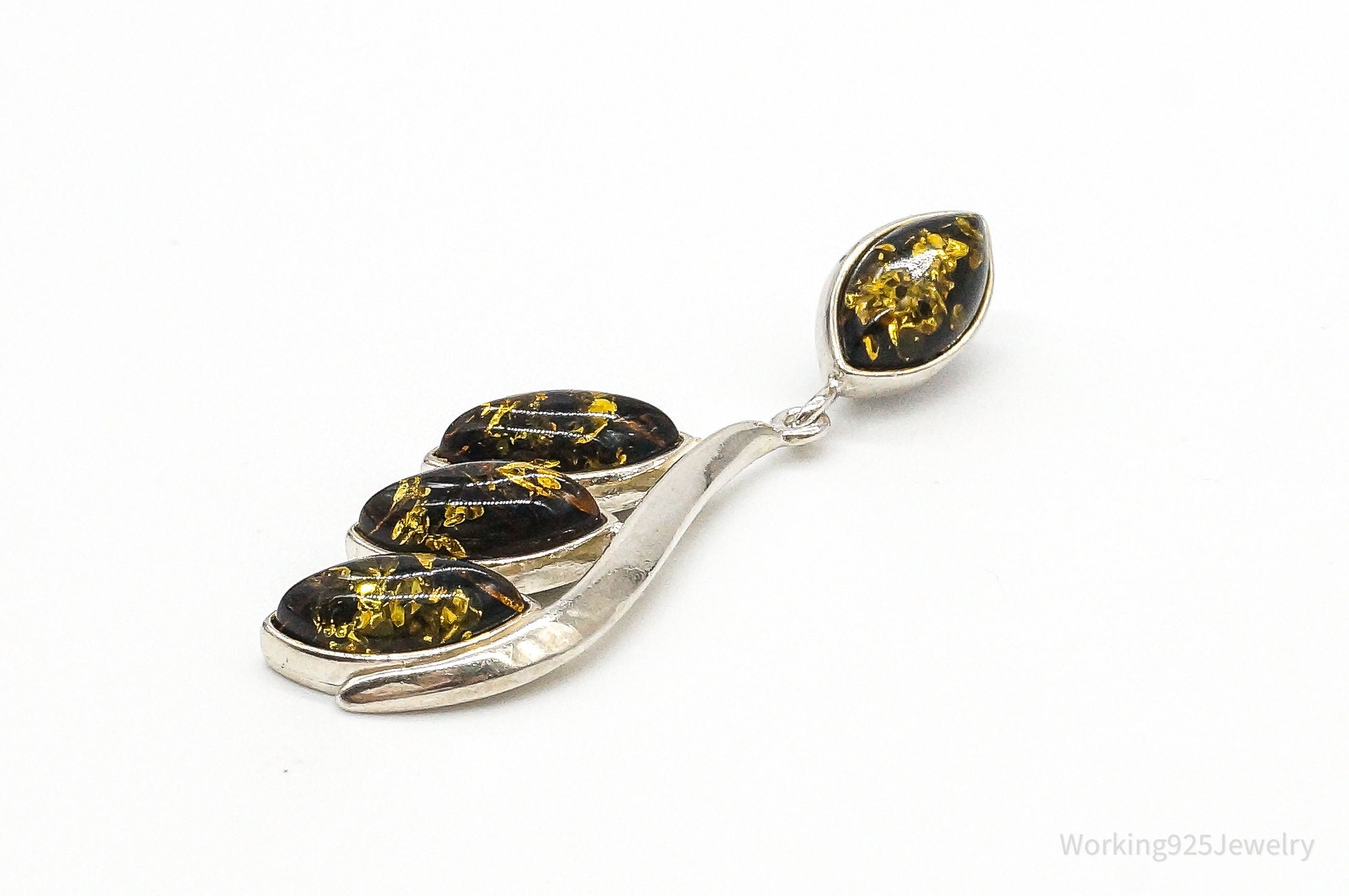 Vintage Amber Modernist Sterling Silver Necklace Pendant | Jewelry > Necklaces > Pendants | Wiccan Center