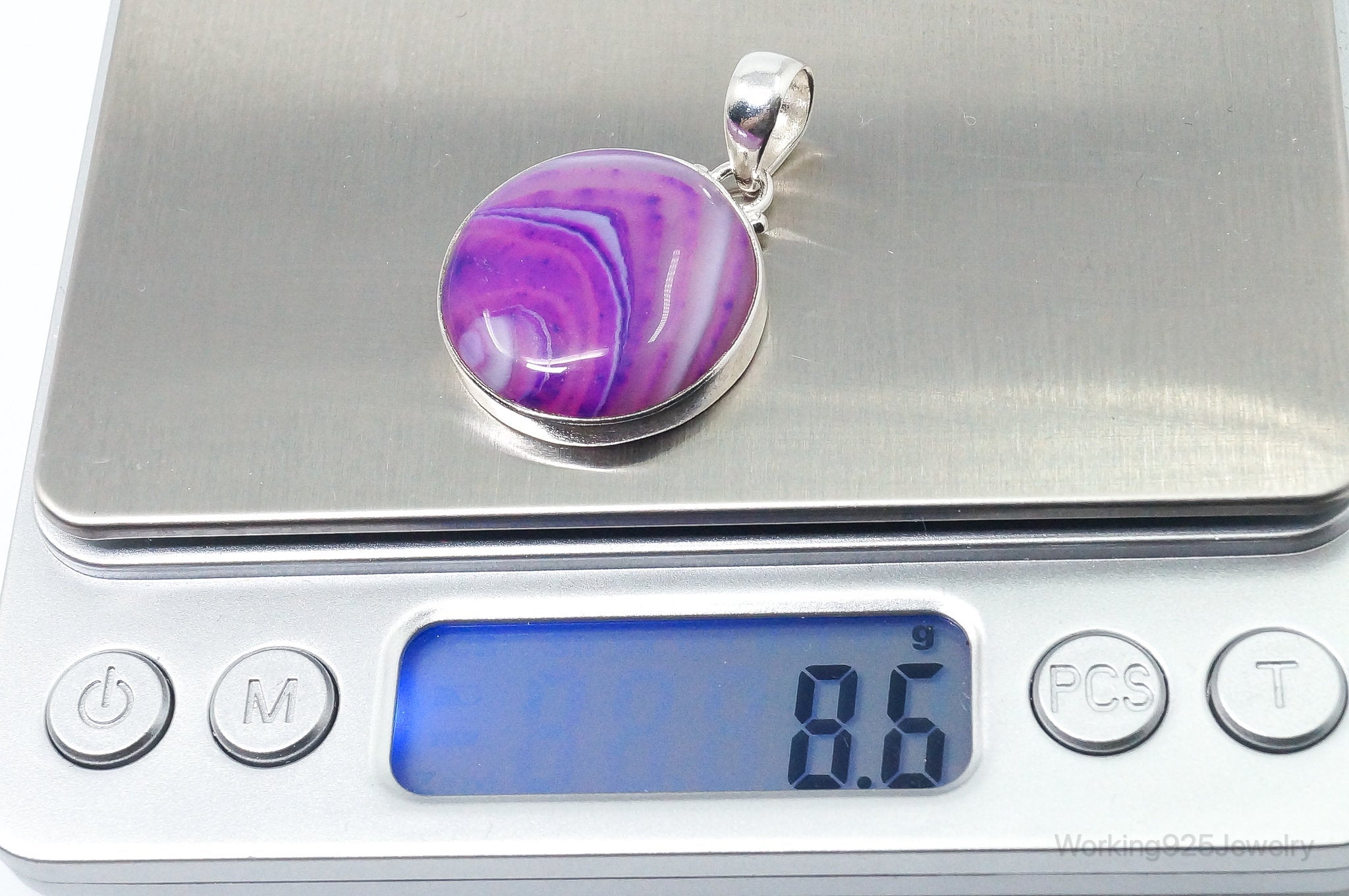 Vintage Designer TGGC Large Pink Agate Sterling Silver Necklace Pendant | Jewelry > Necklaces > Pendants | Wiccan Center