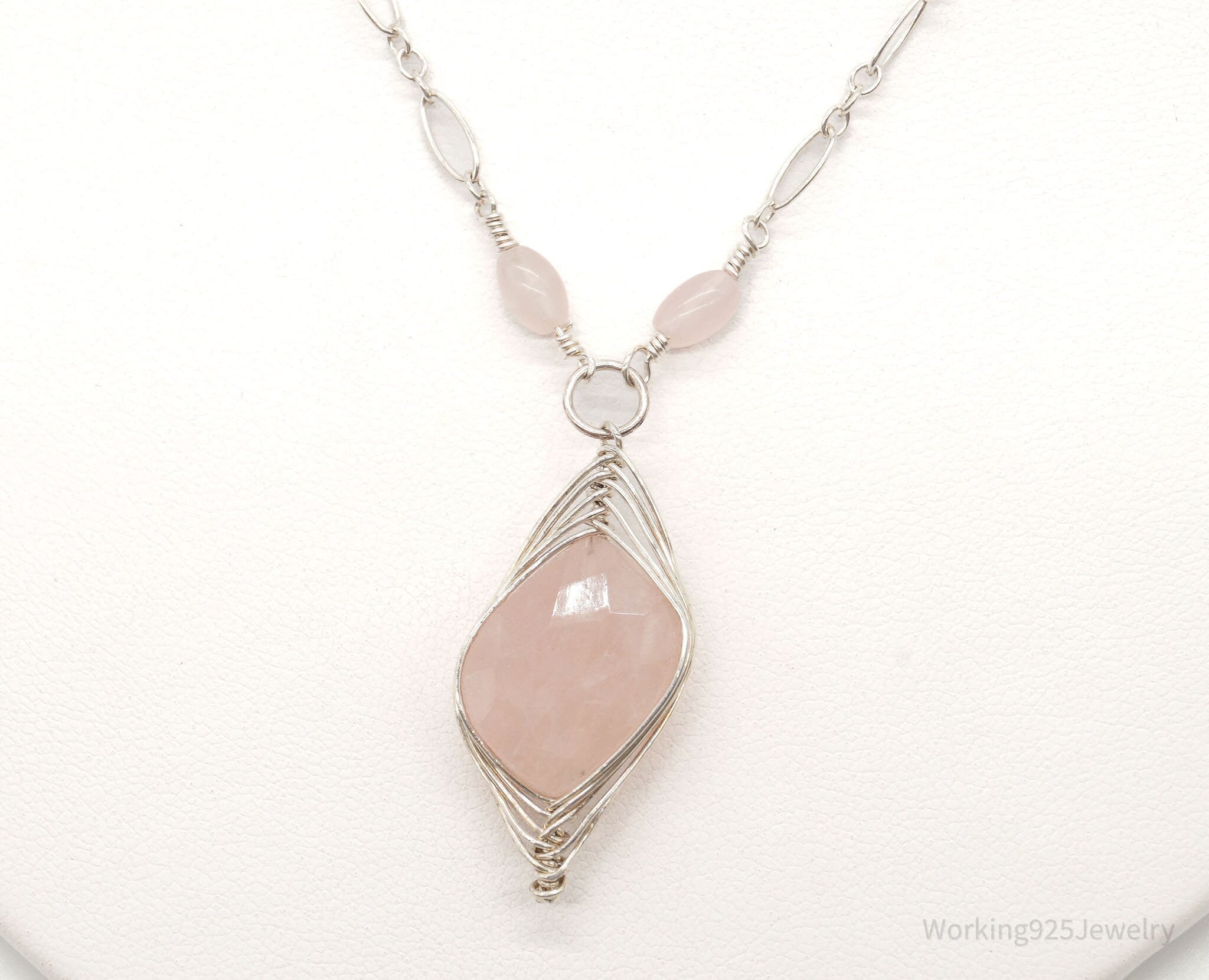 Vintage Large Rose Quartz Filigree Silver Necklace | Jewelry > Necklaces > Pendants | Wiccan Center