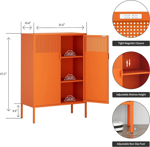 3-Tier Metal Storage Cabinet with 2 Doors & Adjustable Shelves – Locker-Style Organizer for Home, Office, Entryway | Cabinets | Wiccan Center