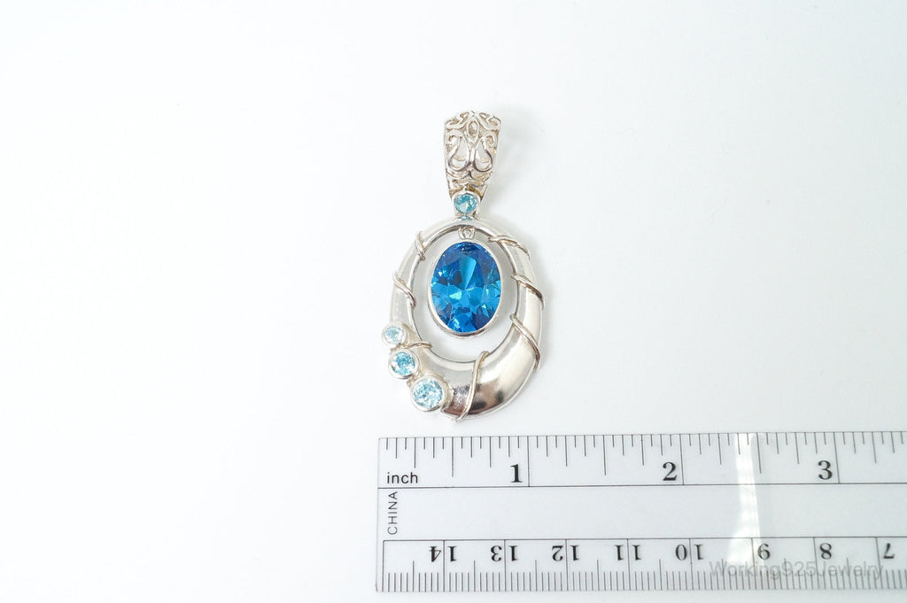 Vintage Art Deco Large Blue Topaz Sterling Silver Pendant | Jewelry > Necklaces > Pendants | Wiccan Center