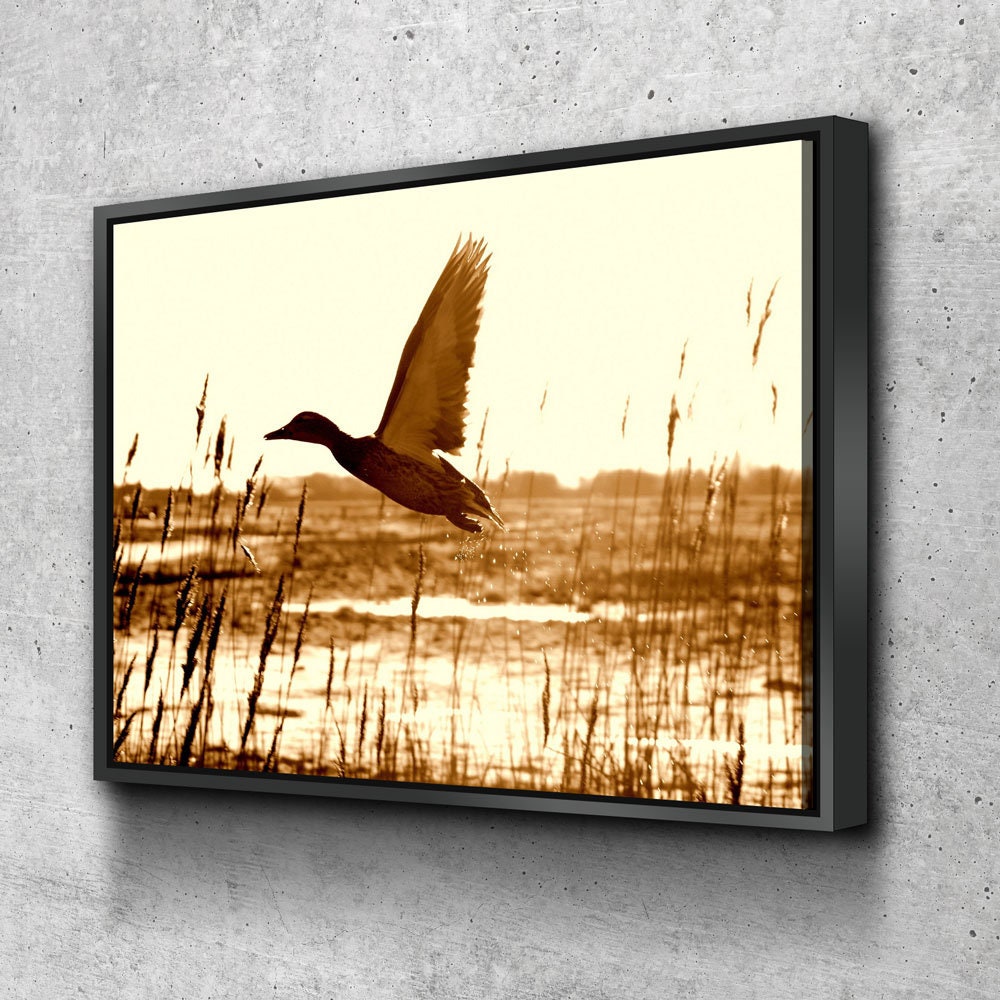 Duck Hunting Canvas Wall Art, Duck Wall Art, Duck Hunters Decor, Cabin Decor, Hunting Decor, Duck Flying In Field | Wall Art | Wiccan Center