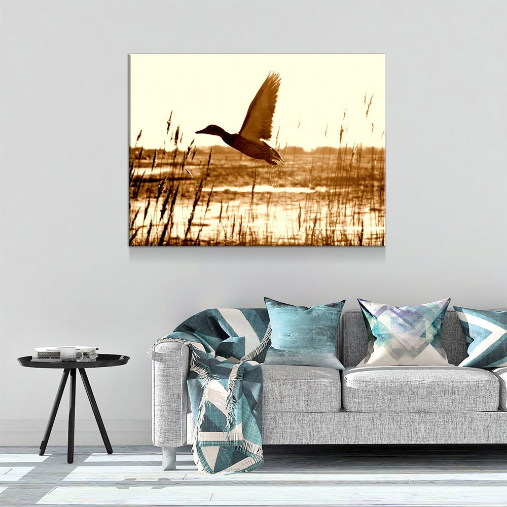 Duck Hunting Canvas Wall Art, Duck Wall Art, Duck Hunters Decor, Cabin Decor, Hunting Decor, Duck Flying In Field | Wall Art | Wiccan Center