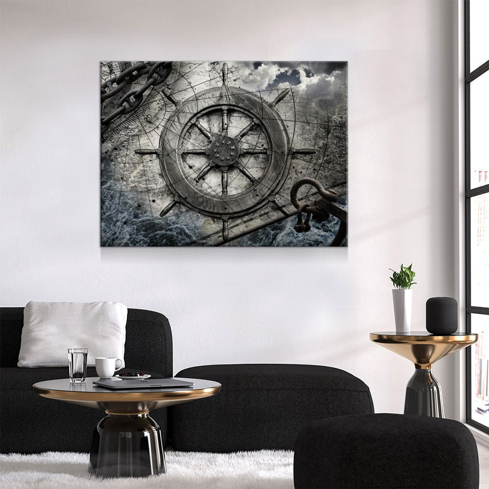 Captain Ships Wheel Canvas Wall Art, Fishing Boat, Ocean Boat, Nautical Decor, Ocean Decor, Sailor, 1 Piece Wall Art Set | Wall Art | Wiccan Center
