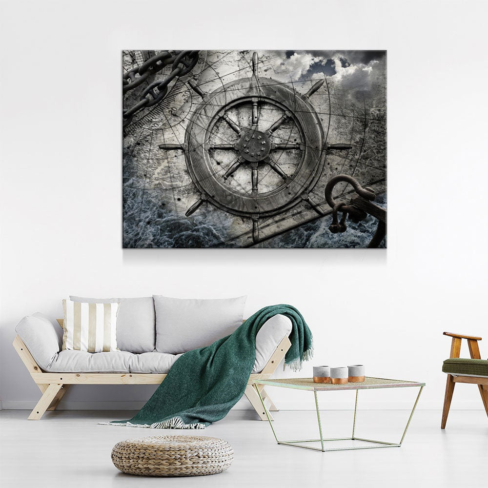 Captain Ships Wheel Canvas Wall Art, Fishing Boat, Ocean Boat, Nautical Decor, Ocean Decor, Sailor, 1 Piece Wall Art Set | Wall Art | Wiccan Center