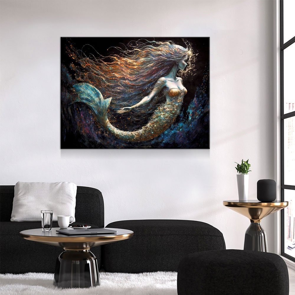Mermaid Canvas Wall Art, Abstract Mermaid Decor, Mermaid Canvas Print, Mermaid Wall Decor, Mermaid Art, Kids Room Decor, Fantasy Art | Wall Art | Wiccan Center