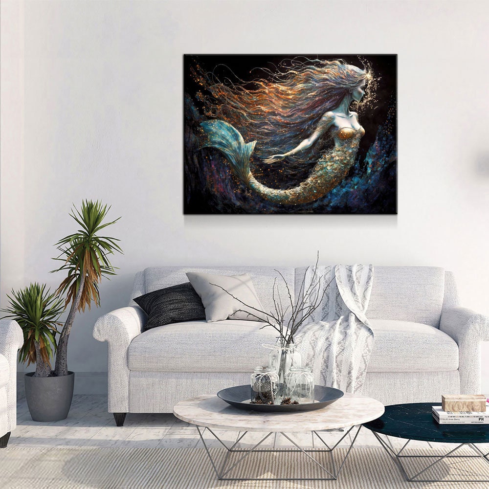 Mermaid Canvas Wall Art, Abstract Mermaid Decor, Mermaid Canvas Print, Mermaid Wall Decor, Mermaid Art, Kids Room Decor, Fantasy Art | Wall Art | Wiccan Center