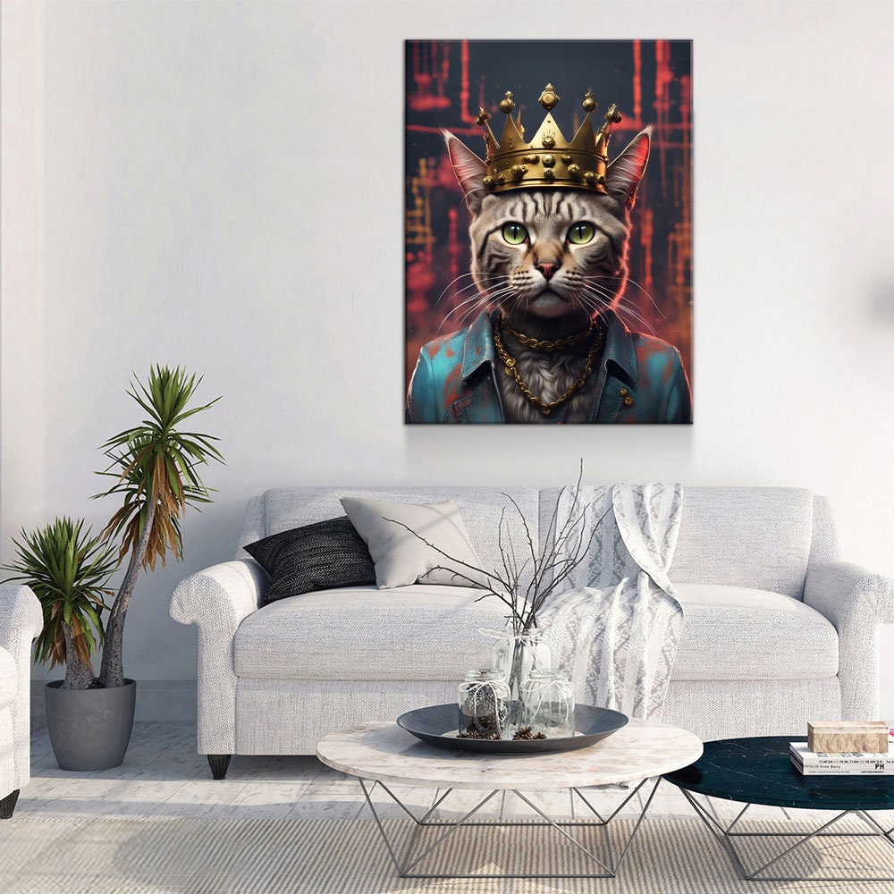 Street King Cat Canvas Wall Art, Abstract Cat Art, Street Cat Art, Cat With Crown Print, Funny Cat Print | Wall Art | Wiccan Center
