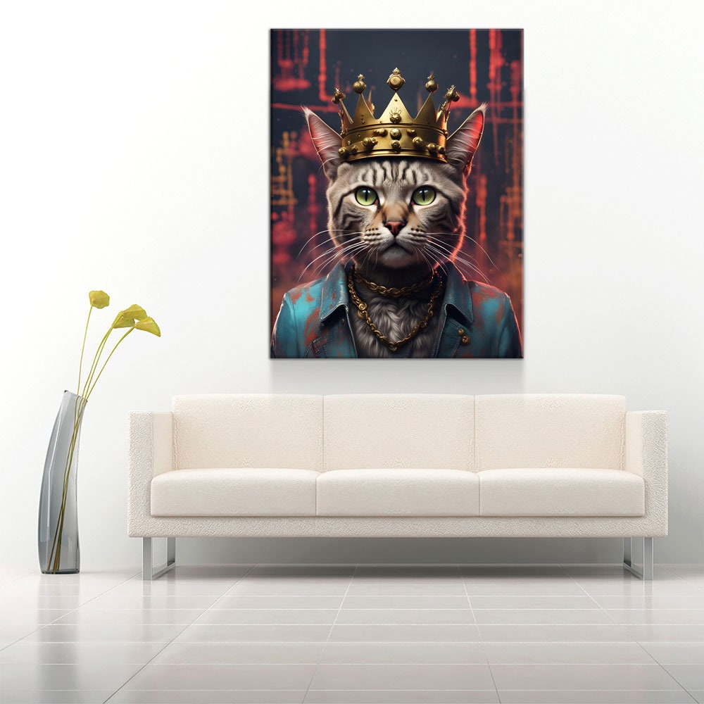 Street King Cat Canvas Wall Art, Abstract Cat Art, Street Cat Art, Cat With Crown Print, Funny Cat Print | Wall Art | Wiccan Center