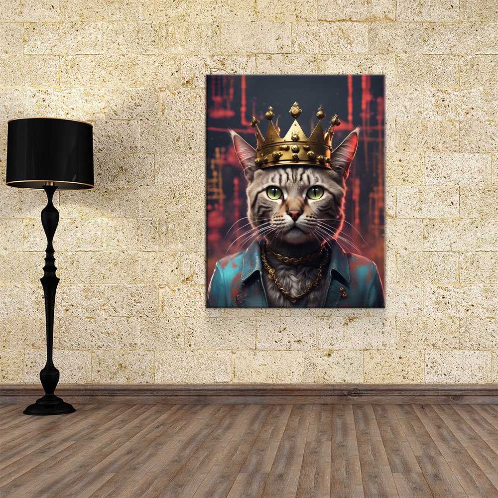 Street King Cat Canvas Wall Art, Abstract Cat Art, Street Cat Art, Cat With Crown Print, Funny Cat Print | Wall Art | Wiccan Center