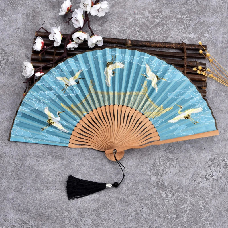 Vintage Bamboo & Silk Folding Hand Fan – Art Floral Design | Fans | Wiccan Center